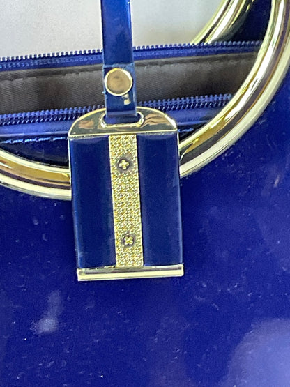 Royal Blue Patent Leather Style Goldtone Accent Zipper Tote Handbag