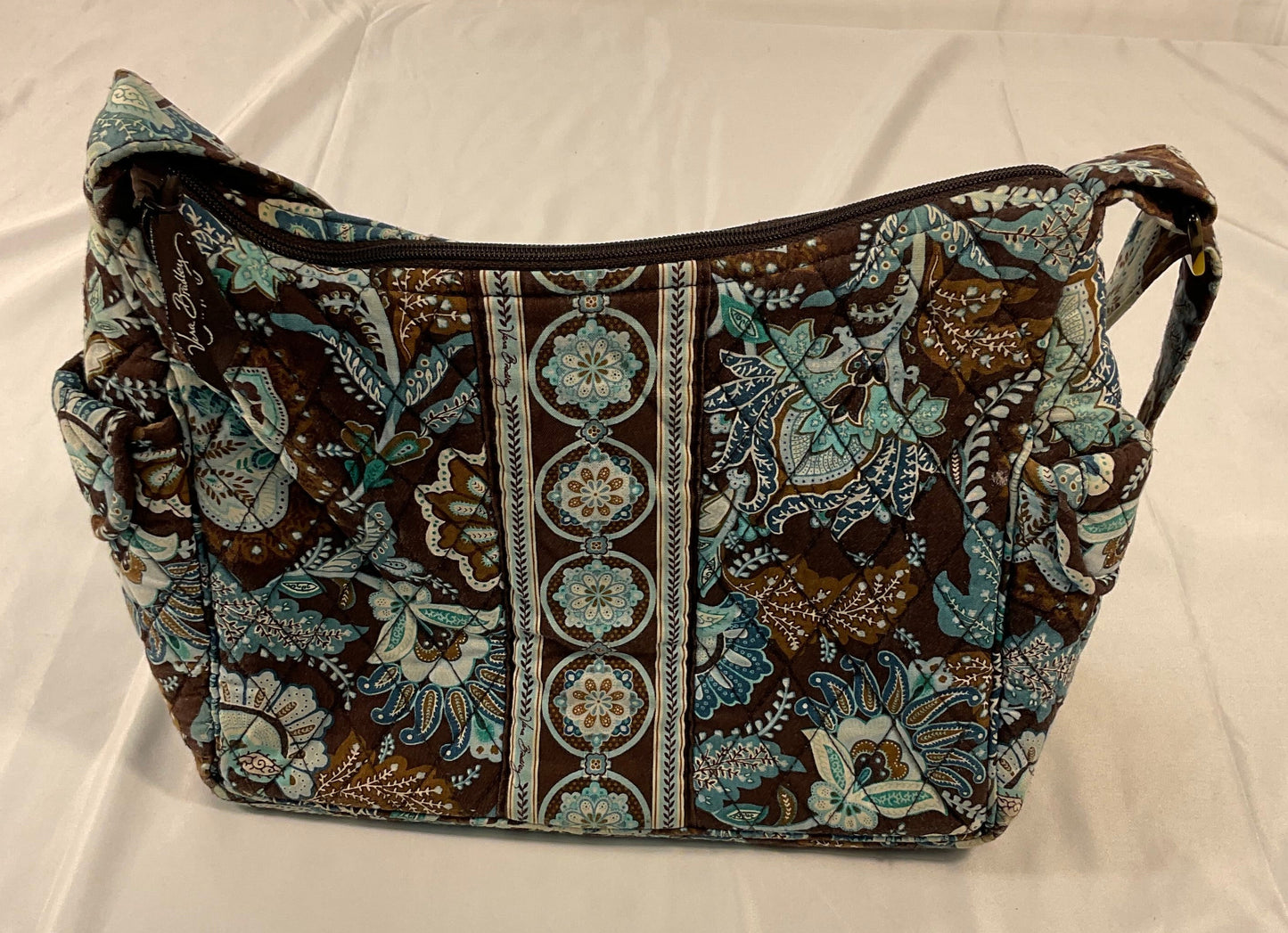 Vera Bradley Java Blue Maggie Shoulder Bag Purse Brown Paisley Vintage Retired Pattern