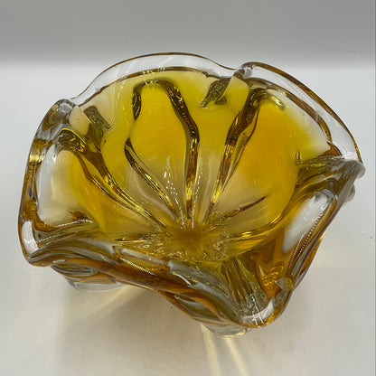 Josef Hospodka Vintage 1960s MCM Czech Sommerso Amber Art Glass