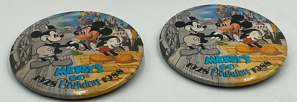 Vintage Pin-Backs Mickey's 60th Birthday Disneyland Buttons 1988  Lot of 2