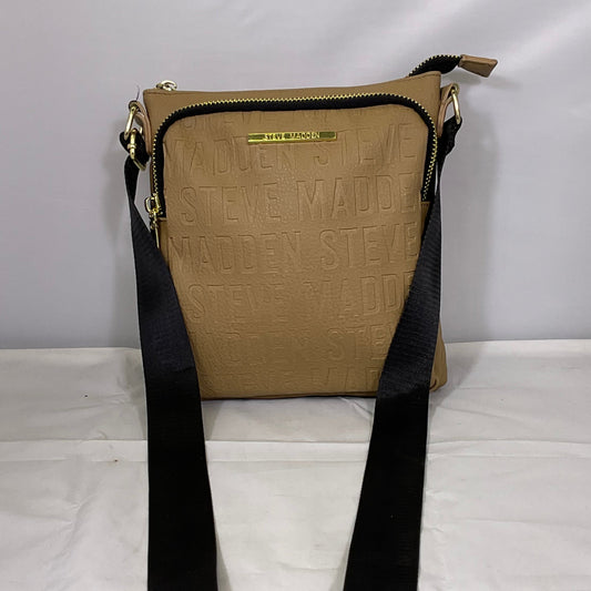 Steve Madden Logo Imprint Beige Tan Leather Crossbody Long Strap Shoulder Bag