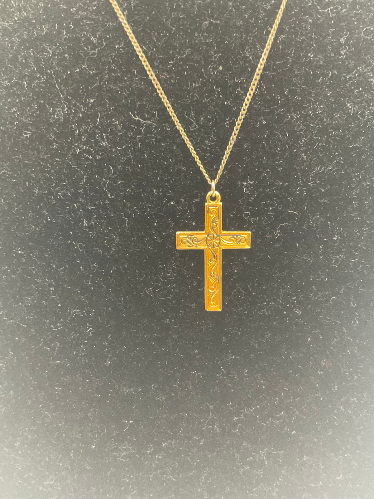 yellow gold-tone engraved Latin cross pendant necklace