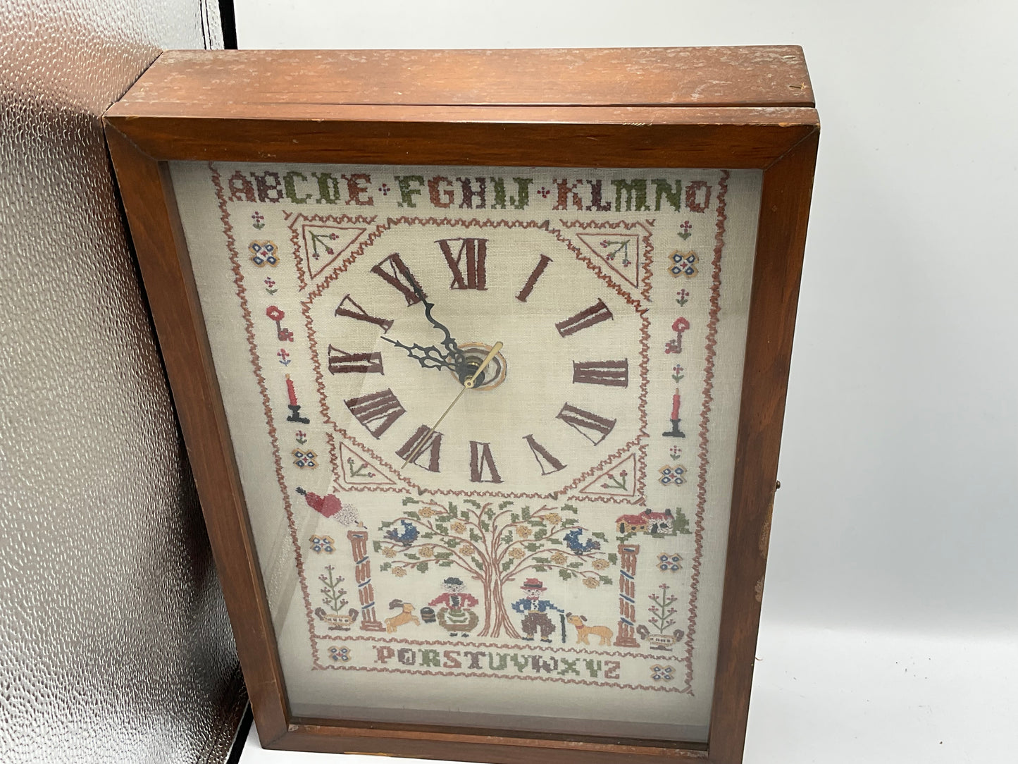 Vintage Framed Cross-Stitch Sampler Quartz Wall Clock