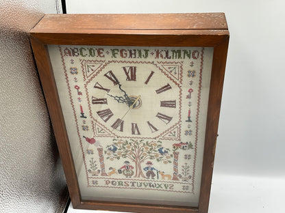 Vintage Framed Cross-Stitch Sampler Quartz Wall Clock