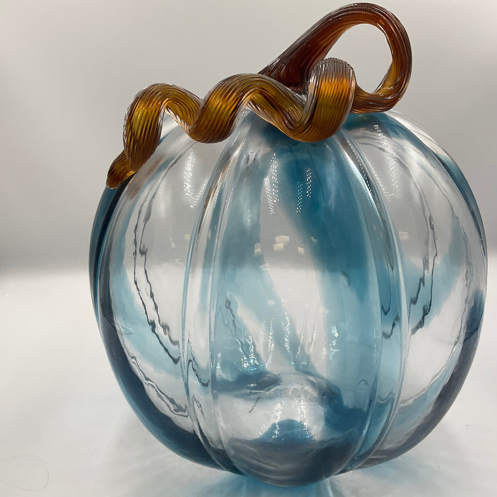 Glass Pumpkin Hand Blown Blue And Clear