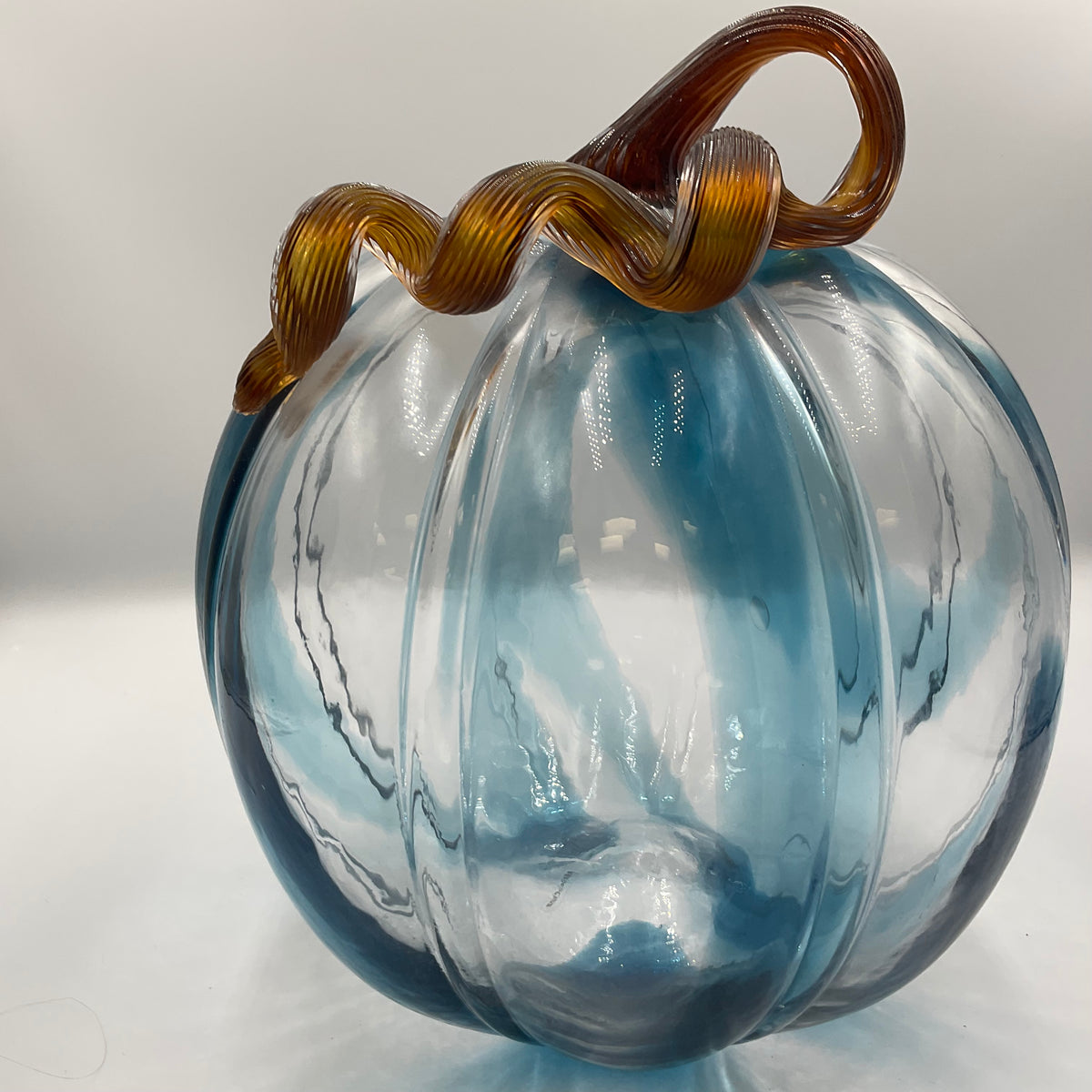 Glass Pumpkin Hand Blown Blue And Clear
