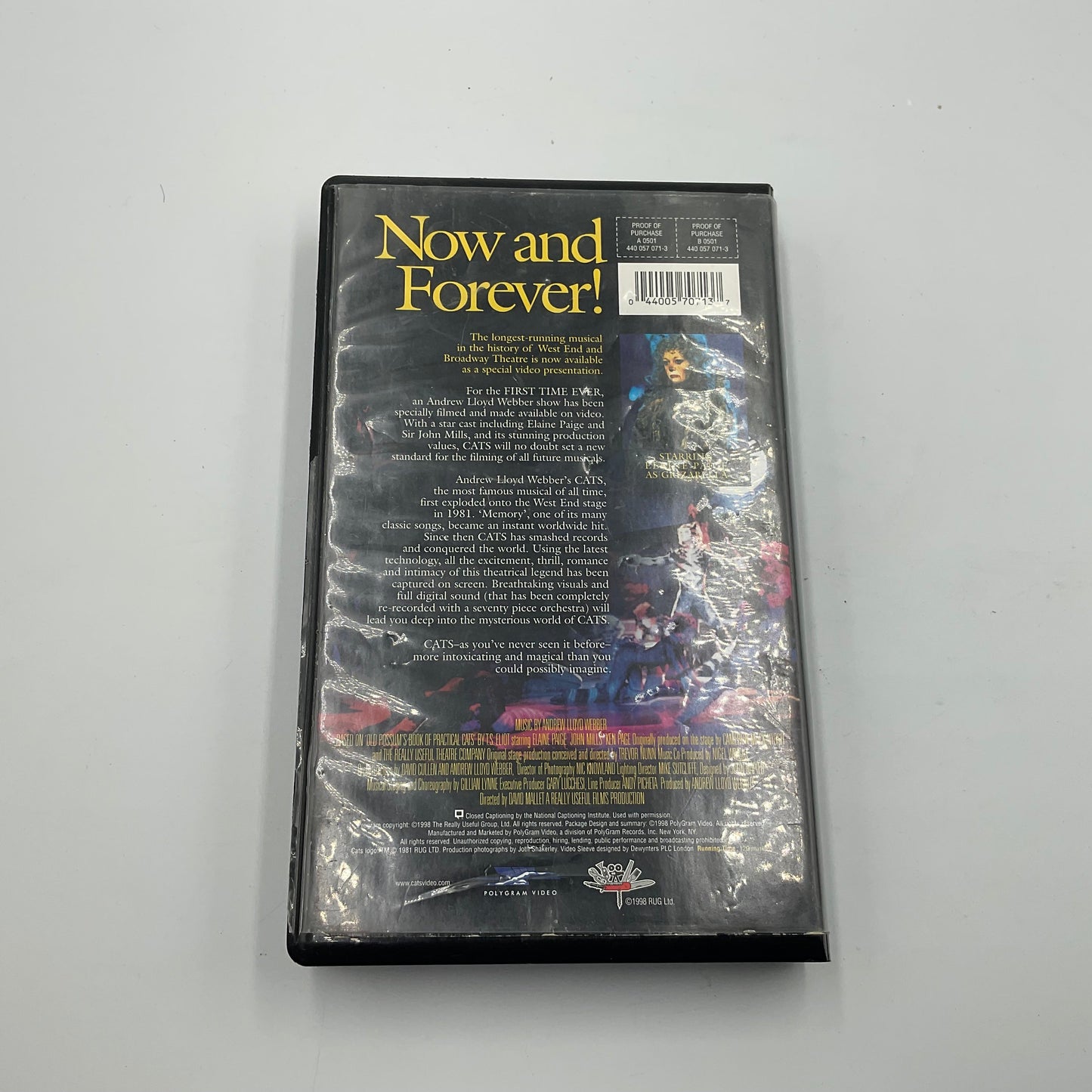Cats The Musical 1998 VHS Tape Andrew Lloyd Webber