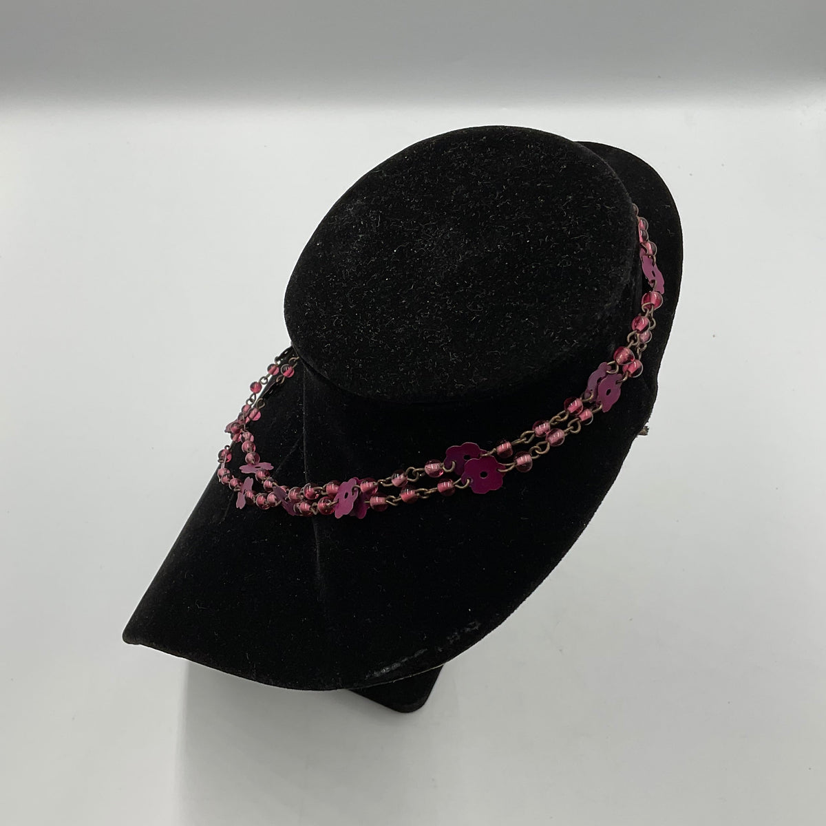 Pink Purple Flower Beaded Chain Necklace