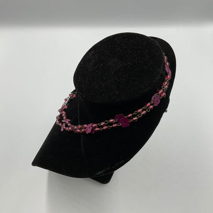 Pink Purple Flower Beaded Chain Necklace