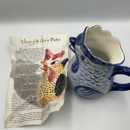 Vintage Blue And White Ceramic Chicken Pitcher