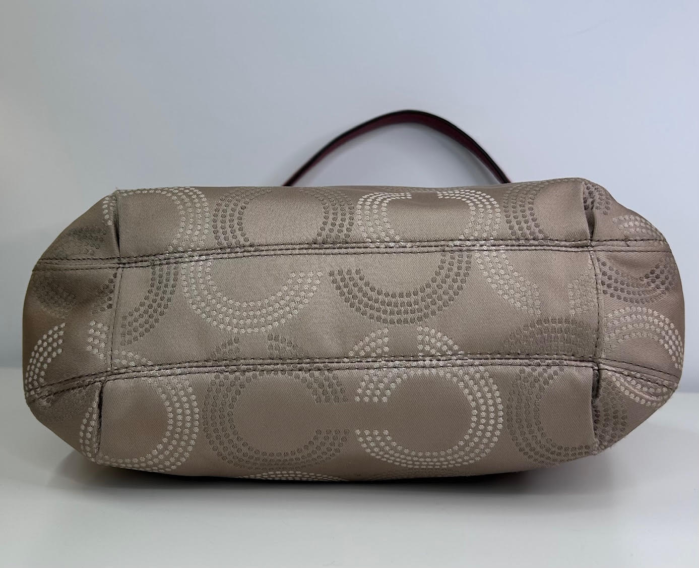 Coach Ashley Op Art Dotted Shoulder Bag Tan with Orange/Salmon Leather Accent