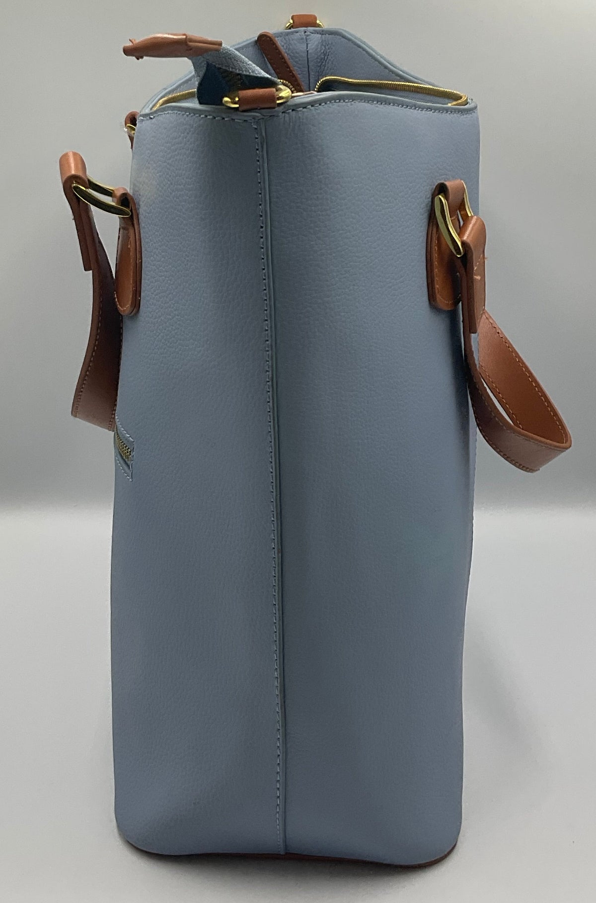 Joy & Iman Pebbled Leather Tote Bag Periwinkle Blue