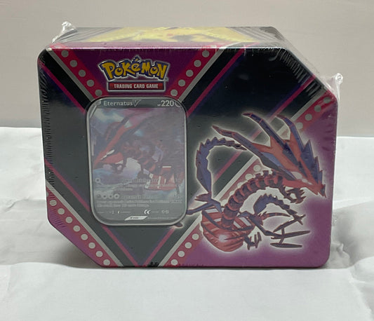 Pokemon V Powers Eternatus V Tin 5 Booster Packs Rare Foil Card Trading Card Game TCG New Factory Sealed