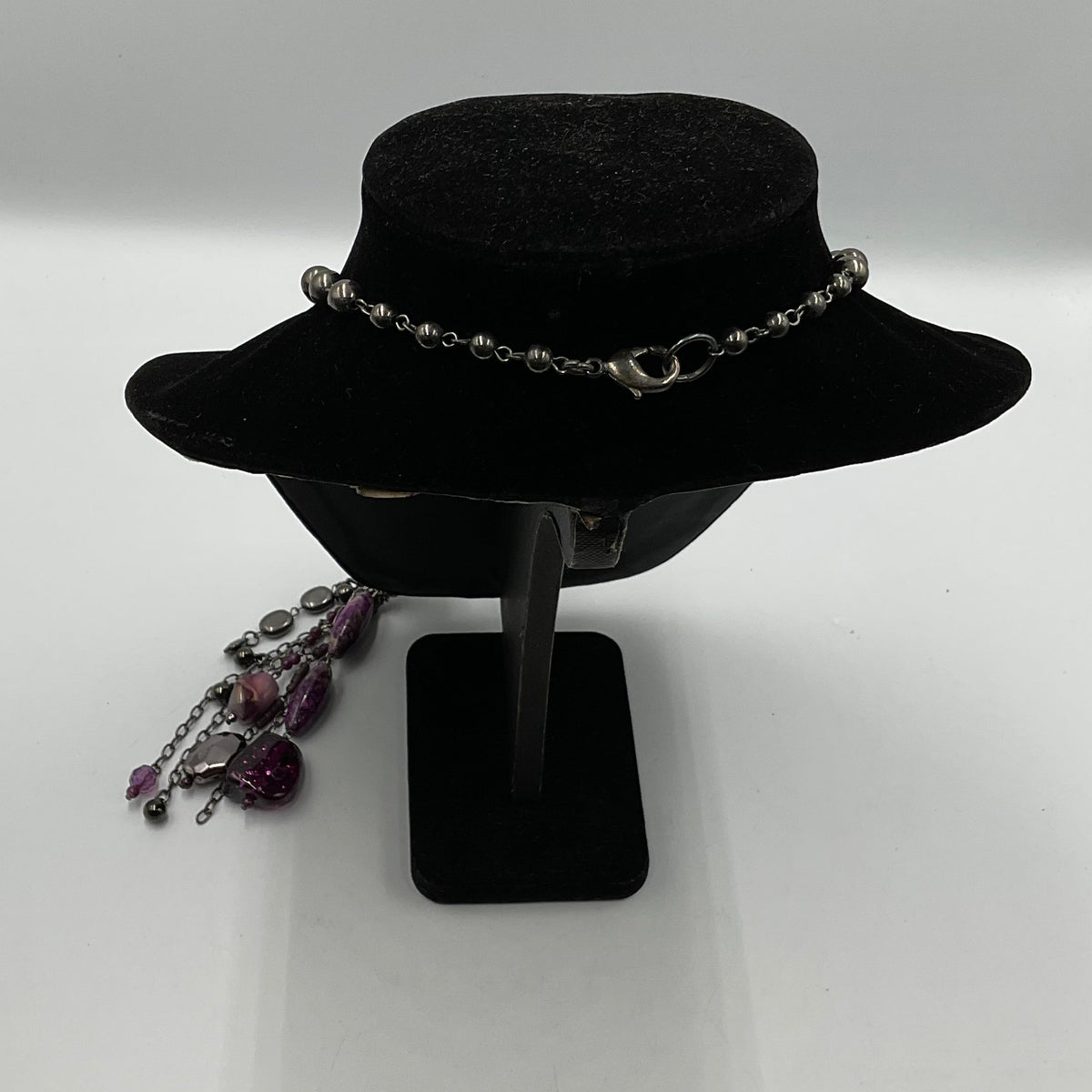 Purple Stone and Bead Chain Necklace