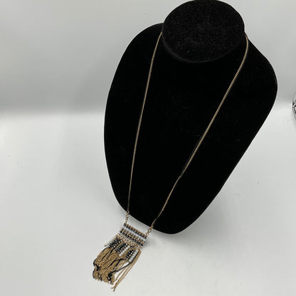 Goldtone Black Accent Dangling Tassel Pendant Necklace Fashion Jewelry