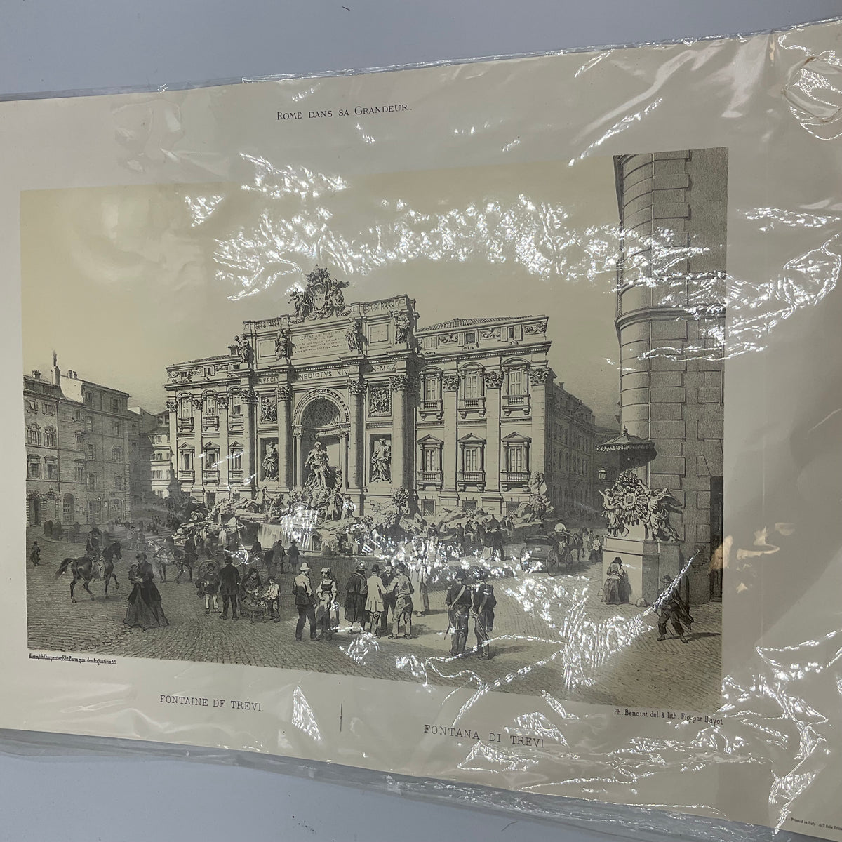 Vintage Architectural Print Of Trevi Fountain In Rome,Italy “Fontana Di Trevi”