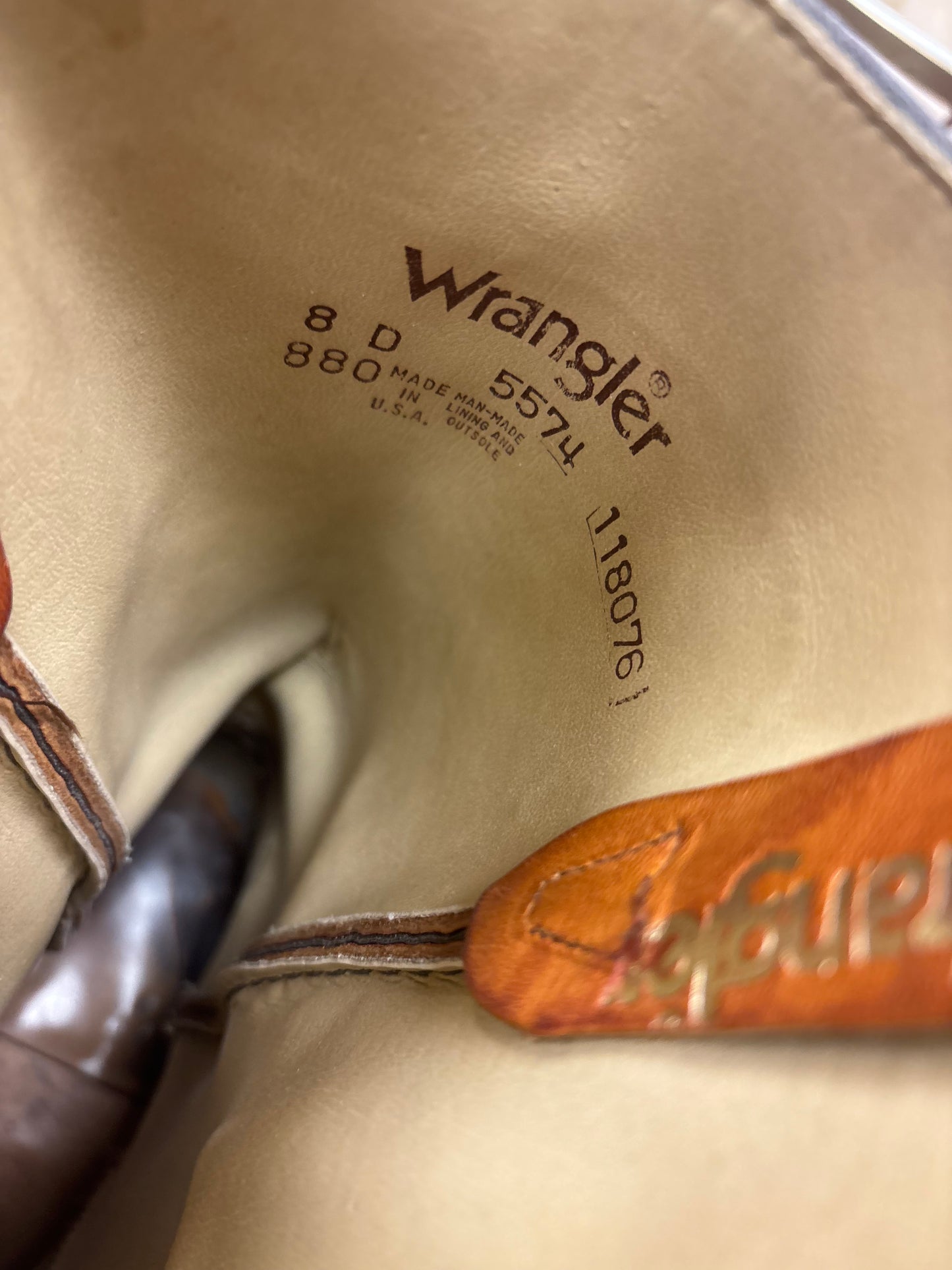Vintage Wrangler Leather Square Toe Cowboy Boots Men's Size 8D