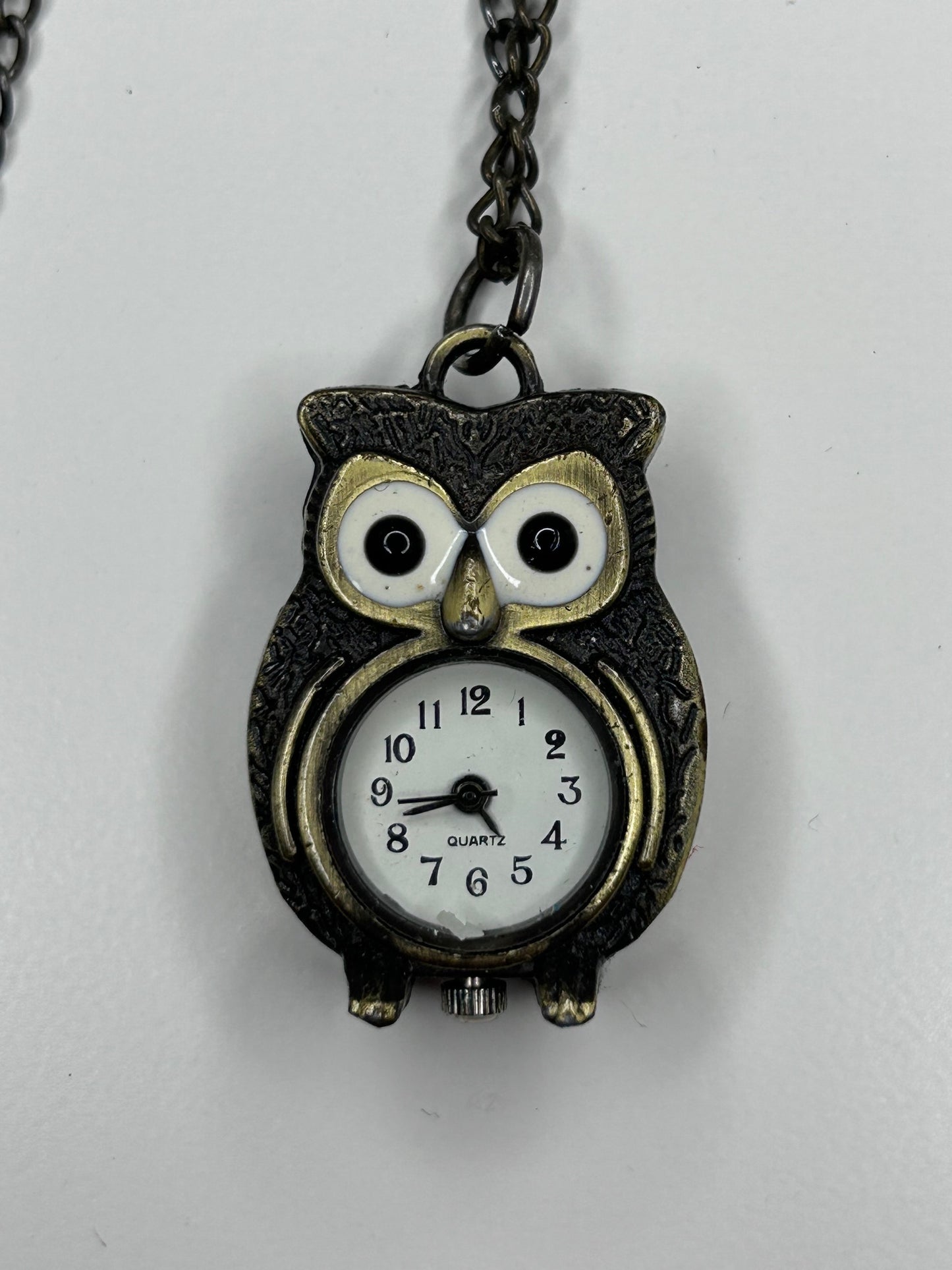 Owl Mini Clock Watch Pendant Stainless Steel Chain Necklace