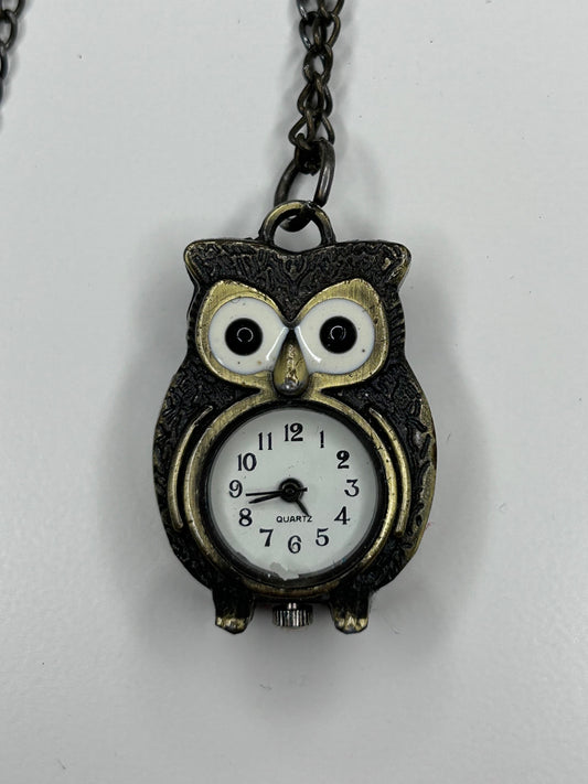 Owl Mini Clock Watch Pendant Stainless Steel Chain Necklace