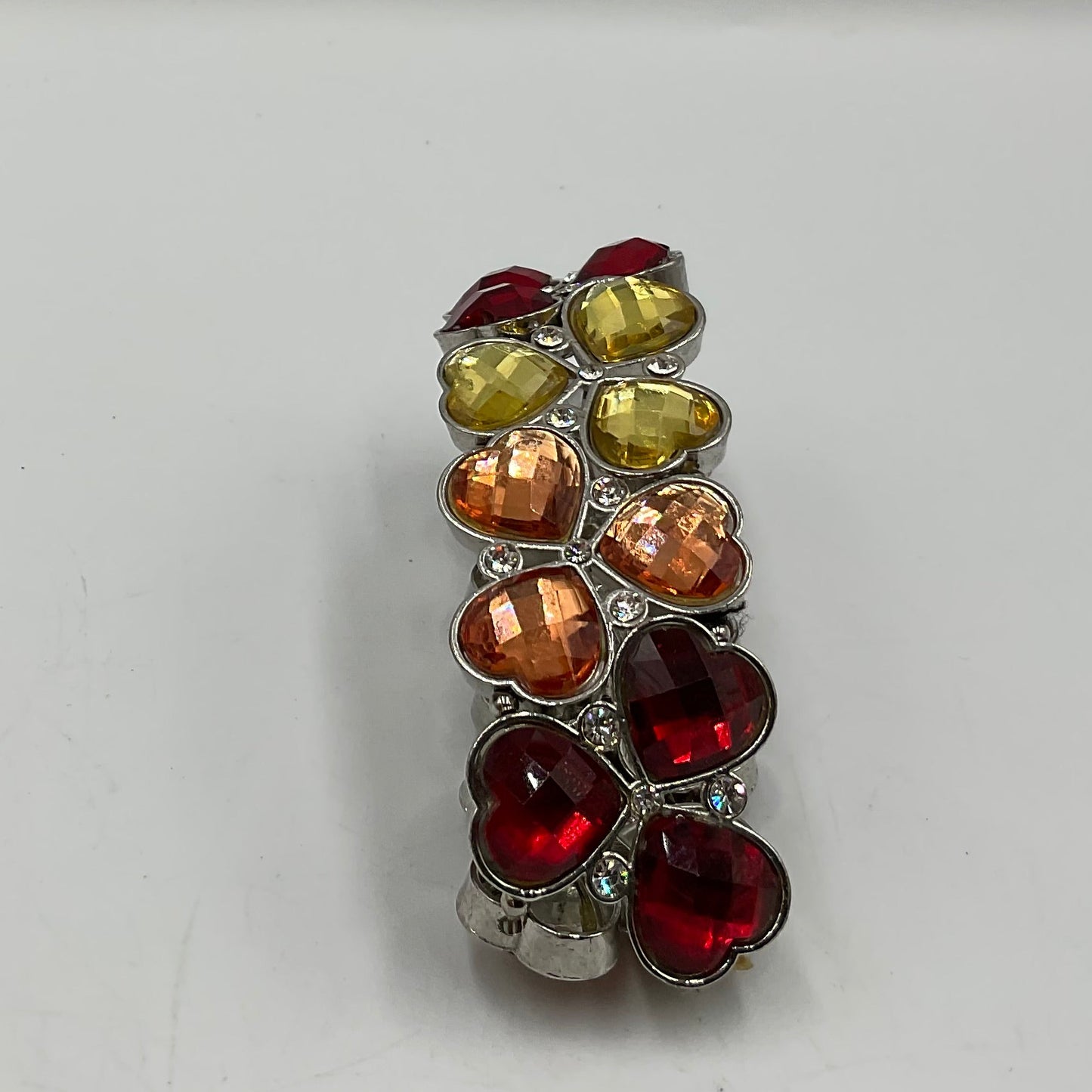 Silver Toned Bracelet With Colored Heart Shaped Stones