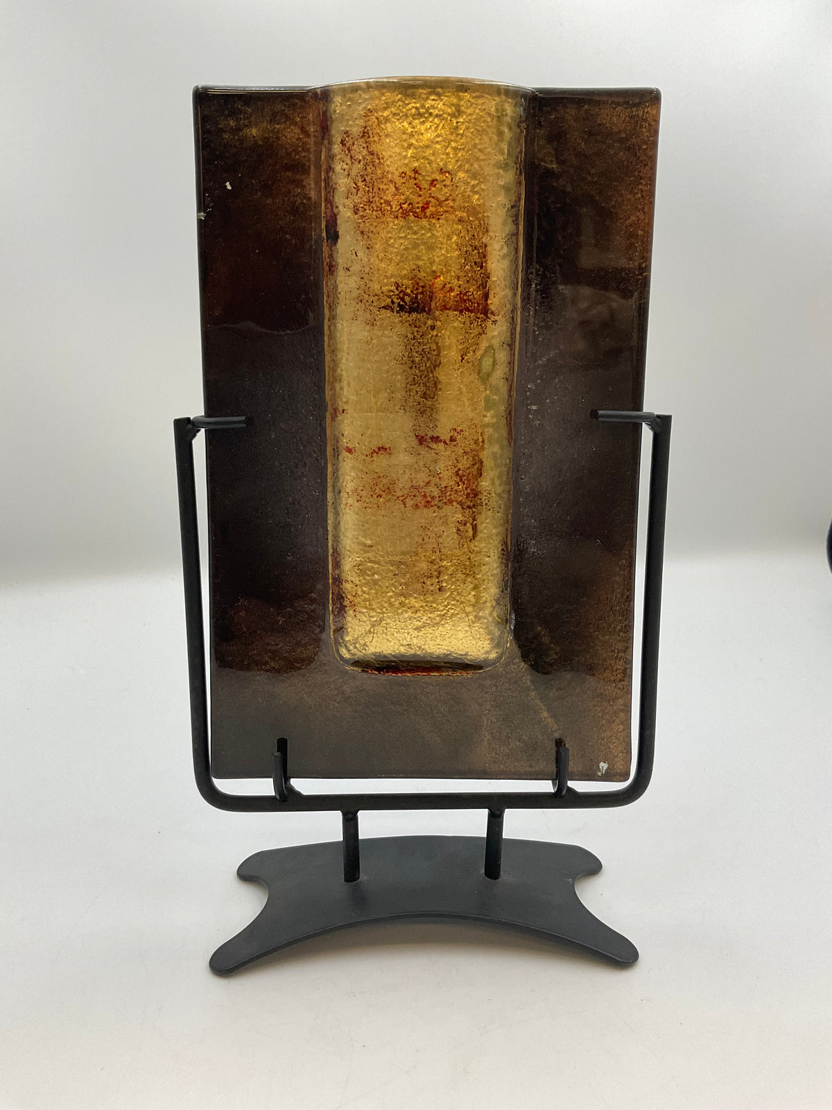 Jasmine Art Glass Fused Glass U Pocket Vase with Metal Display Stand