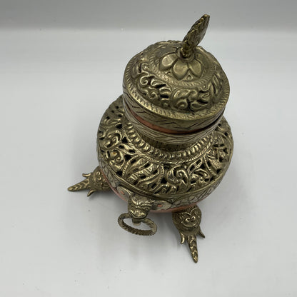Vintage Footed Incense Burner with dragon style handles