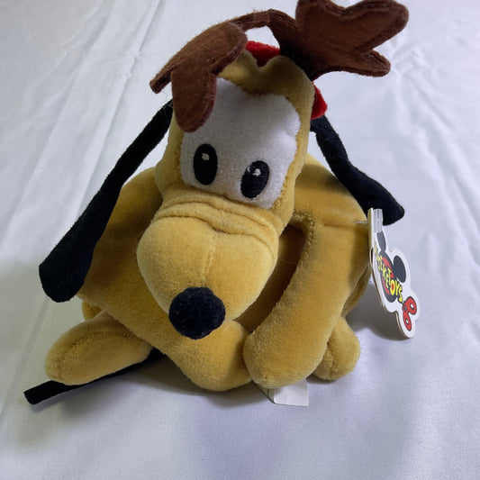 Pluto Christmas Reindeer Mouseketoys Disney Plush Bean Bag Stuffed Dog Christmas New