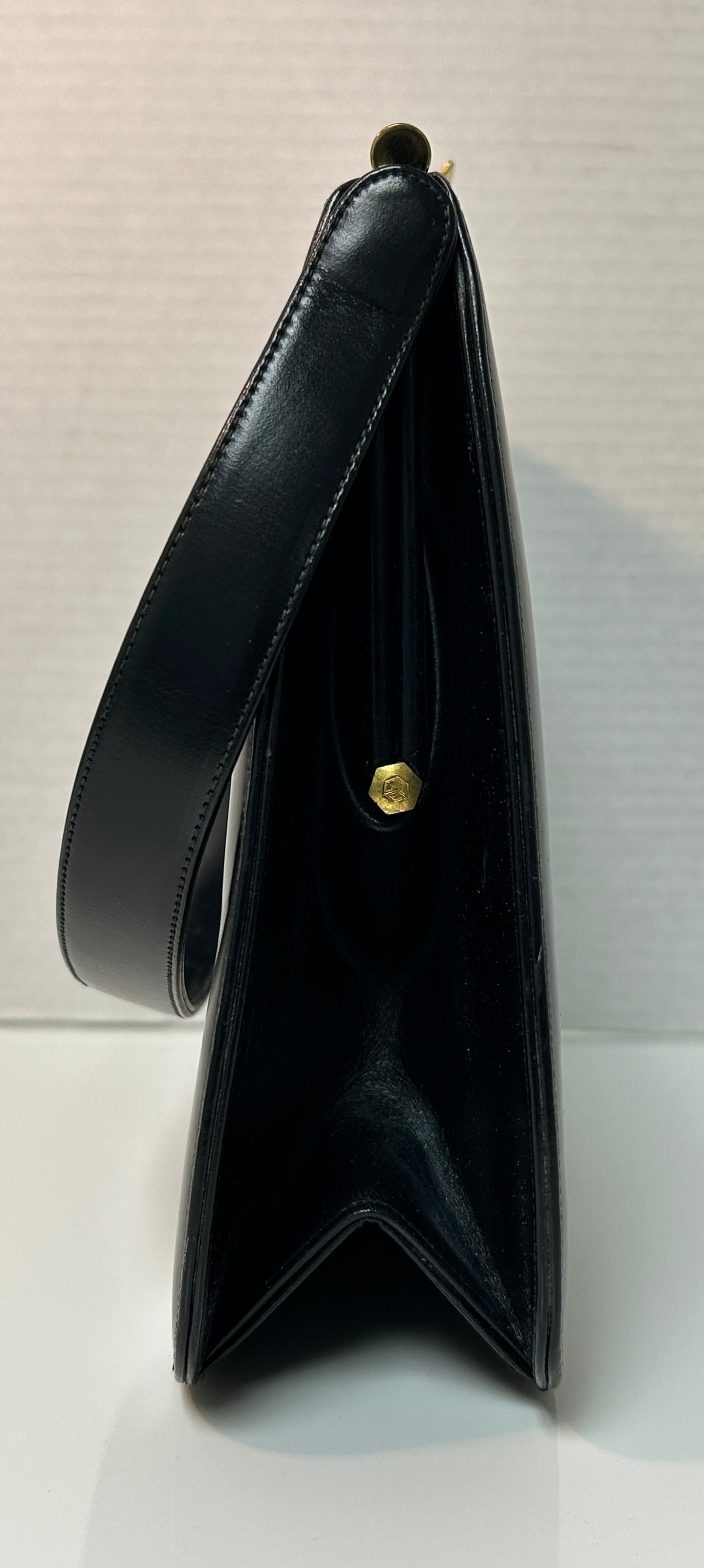 Dorian Vintage 1950s-60s Black Leather Purse Handbag Attached Coin Purse Gold-Tone Hardware