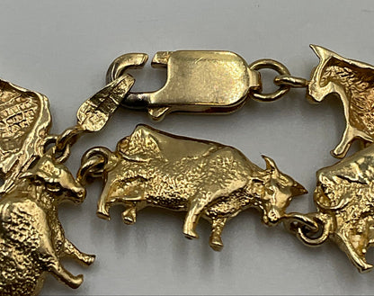14K Gold Bull Charm Bracelet Jewelry 13.5g Grams