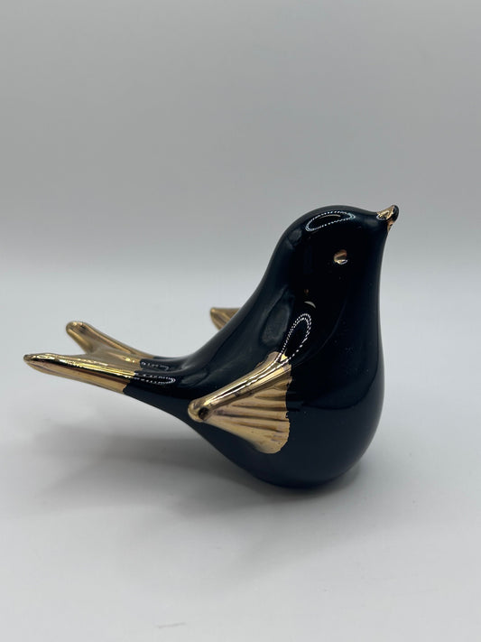 Black and Gold Handmade Artisan Glass Bird Figurine