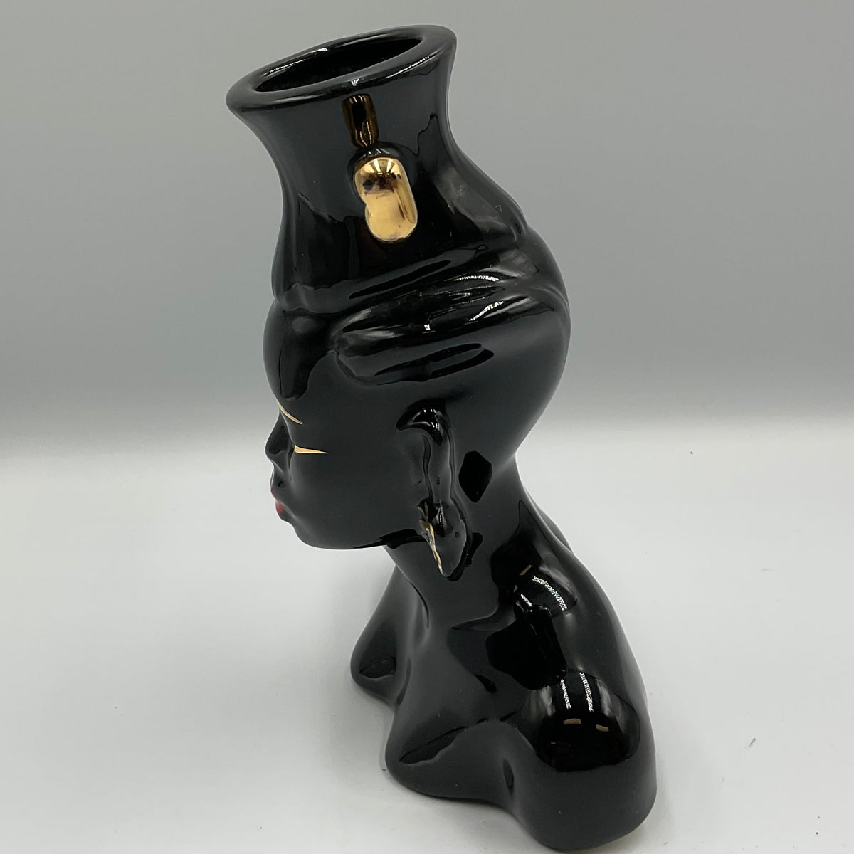 Vintage Nubian Lady Head Vase Mid-Century Blackamoor Style Ceramic 6"