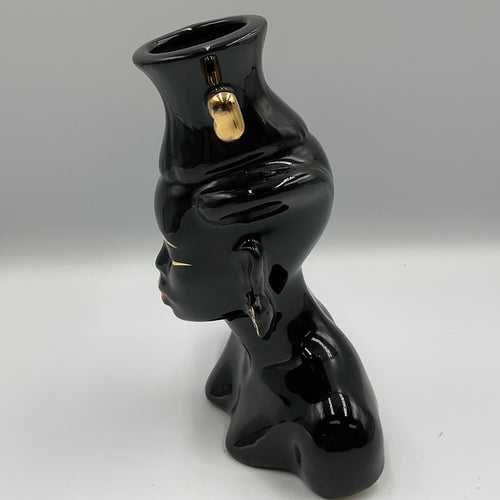 Vintage Nubian Lady Head Vase Mid-Century Blackamoor Style Ceramic 6"