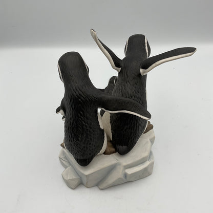 "Watch Me" Vintage 1989 Franklin Mint Hand Painted Porcelain Penguins
