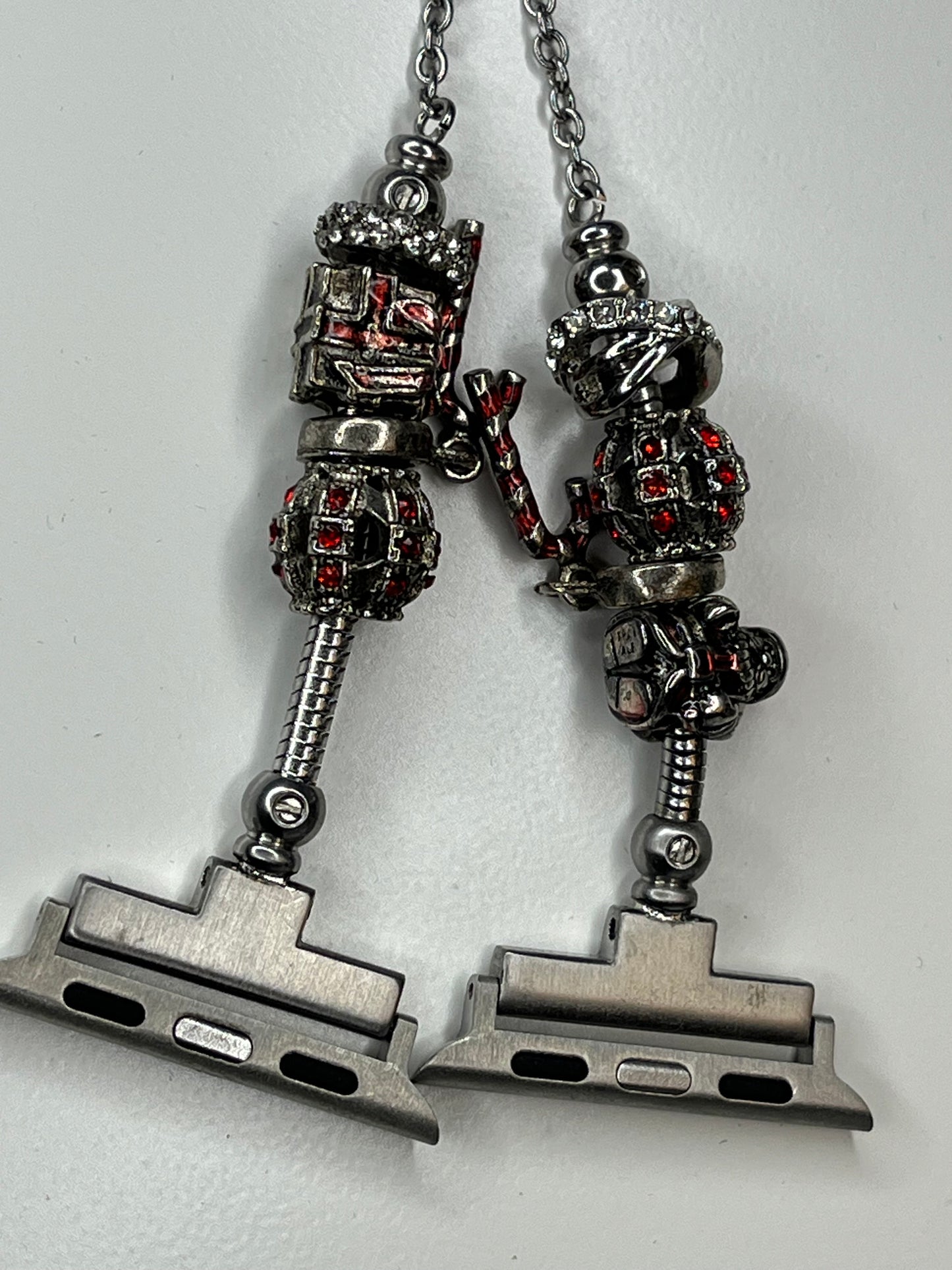 Apple Watch Band Women’s Christmas Holiday Beaded Silver Red Metal Bracelet 8.5in