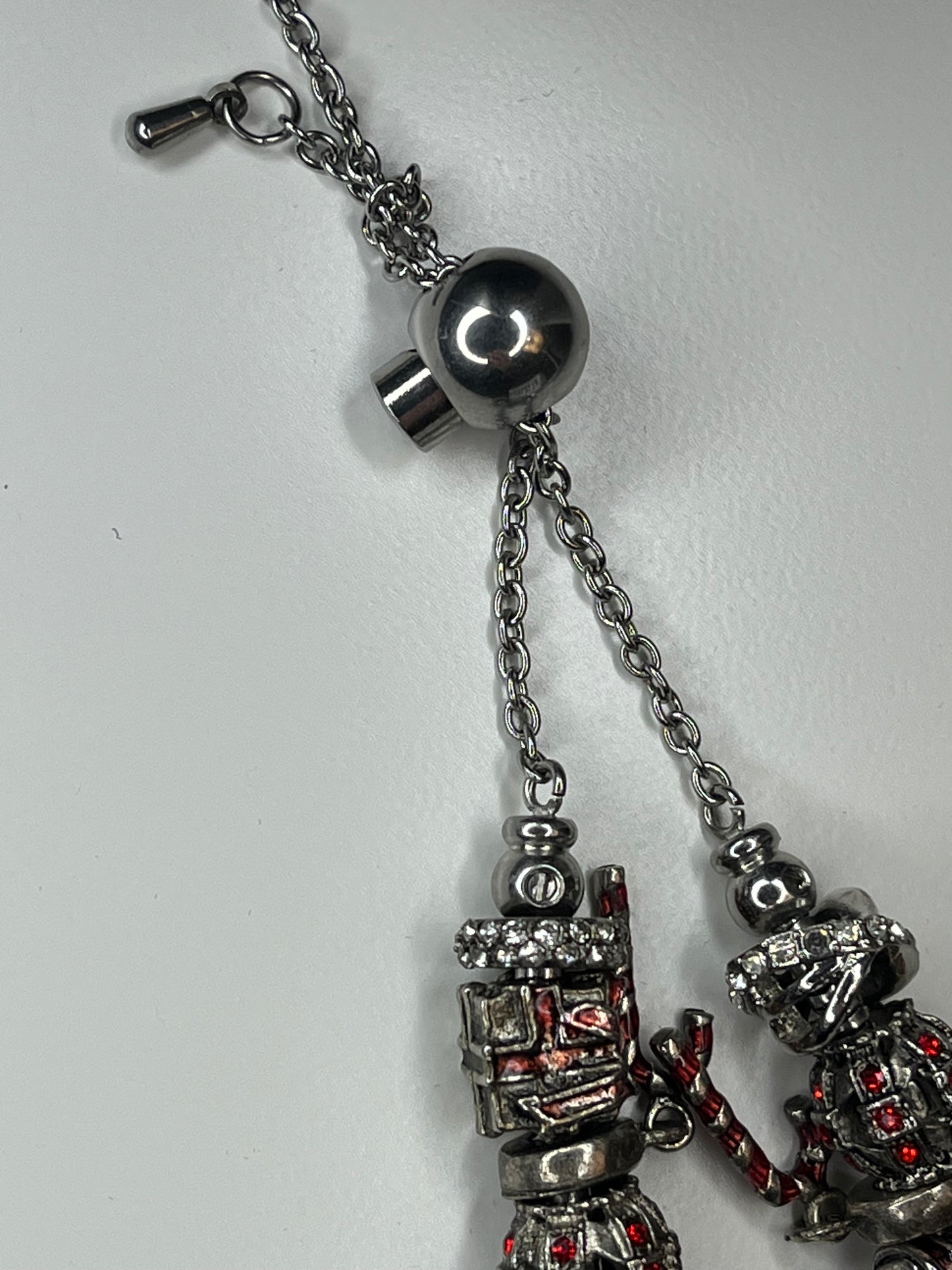 Apple Watch Band Women’s Christmas Holiday Beaded Silver Red Metal Bracelet 8.5in