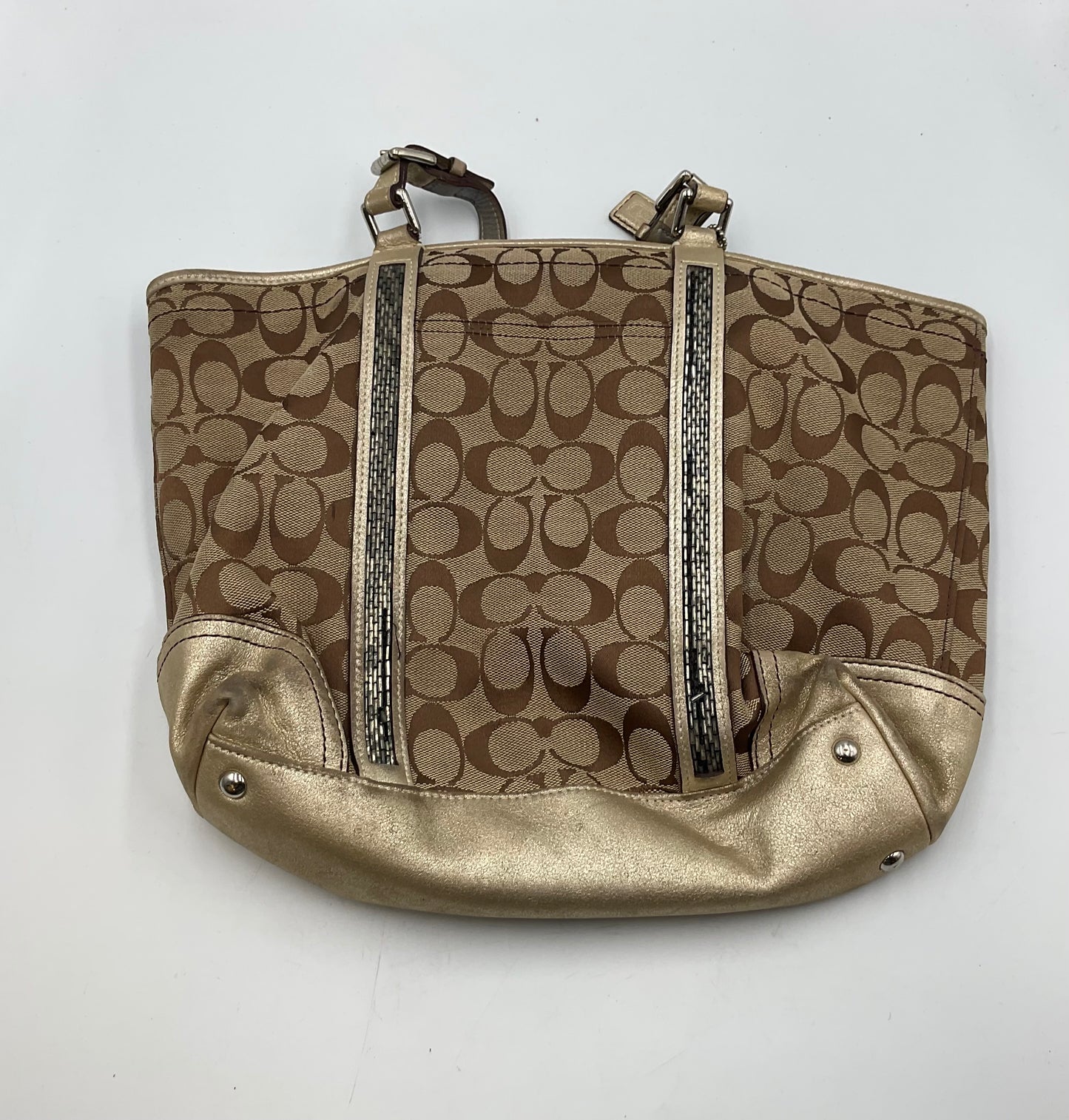 Coach Signature Gallery Tote Metallic Gold Trim