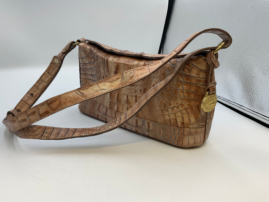 Vintage Brahmin Crocodile Embossed Leather Shoulder Bag Pecan Brown
