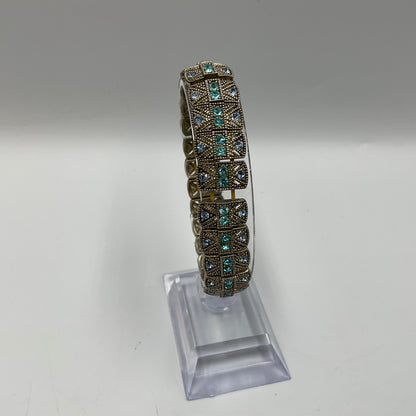 Silver Toned Stretch Bracelet with Auqa Blue Stones