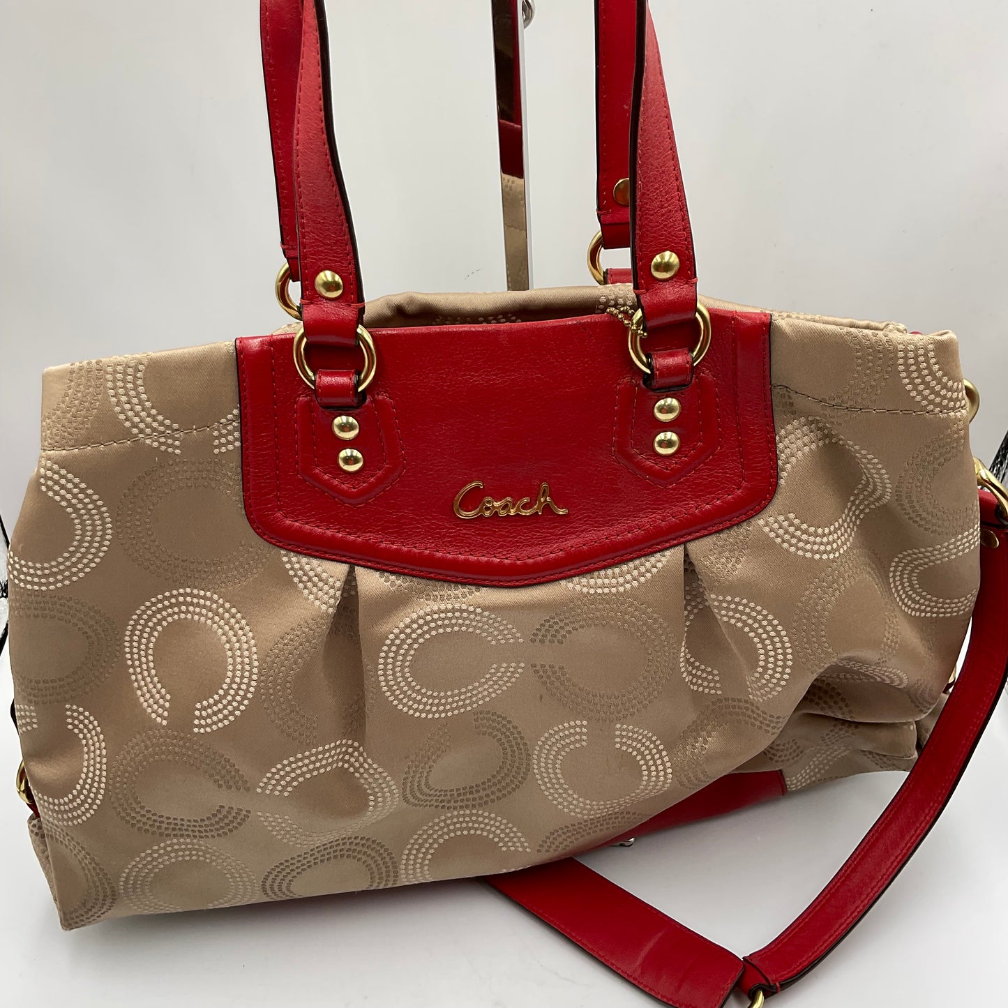 Coach Ashley Dotted Cherry Red and Beige Handbag