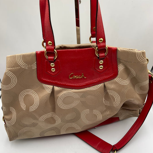 Coach Ashley Dotted Cherry Red and Beige Handbag