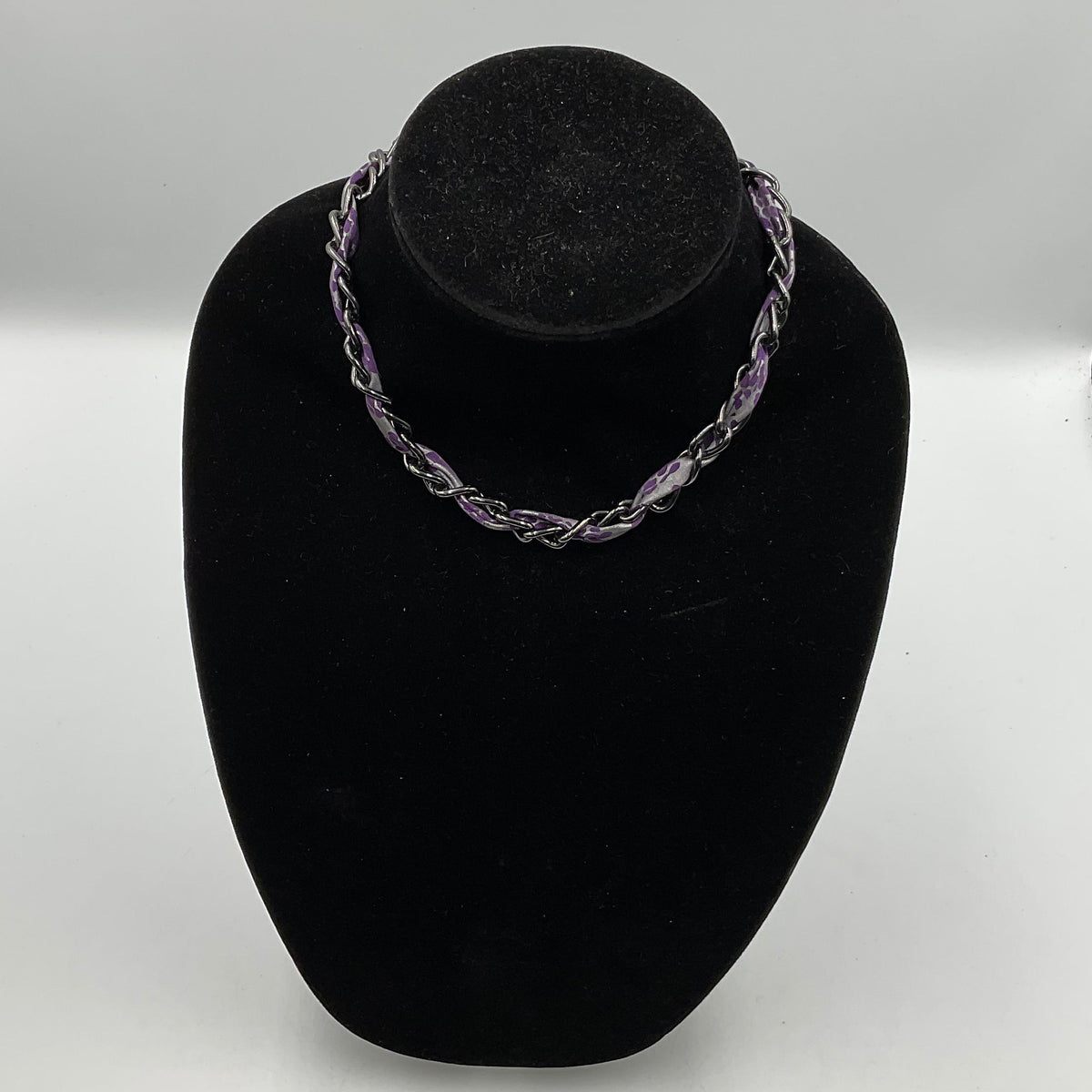 Purple Fabric Threaded Chain Necklace