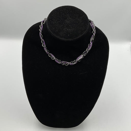 Purple Fabric Threaded Chain Necklace