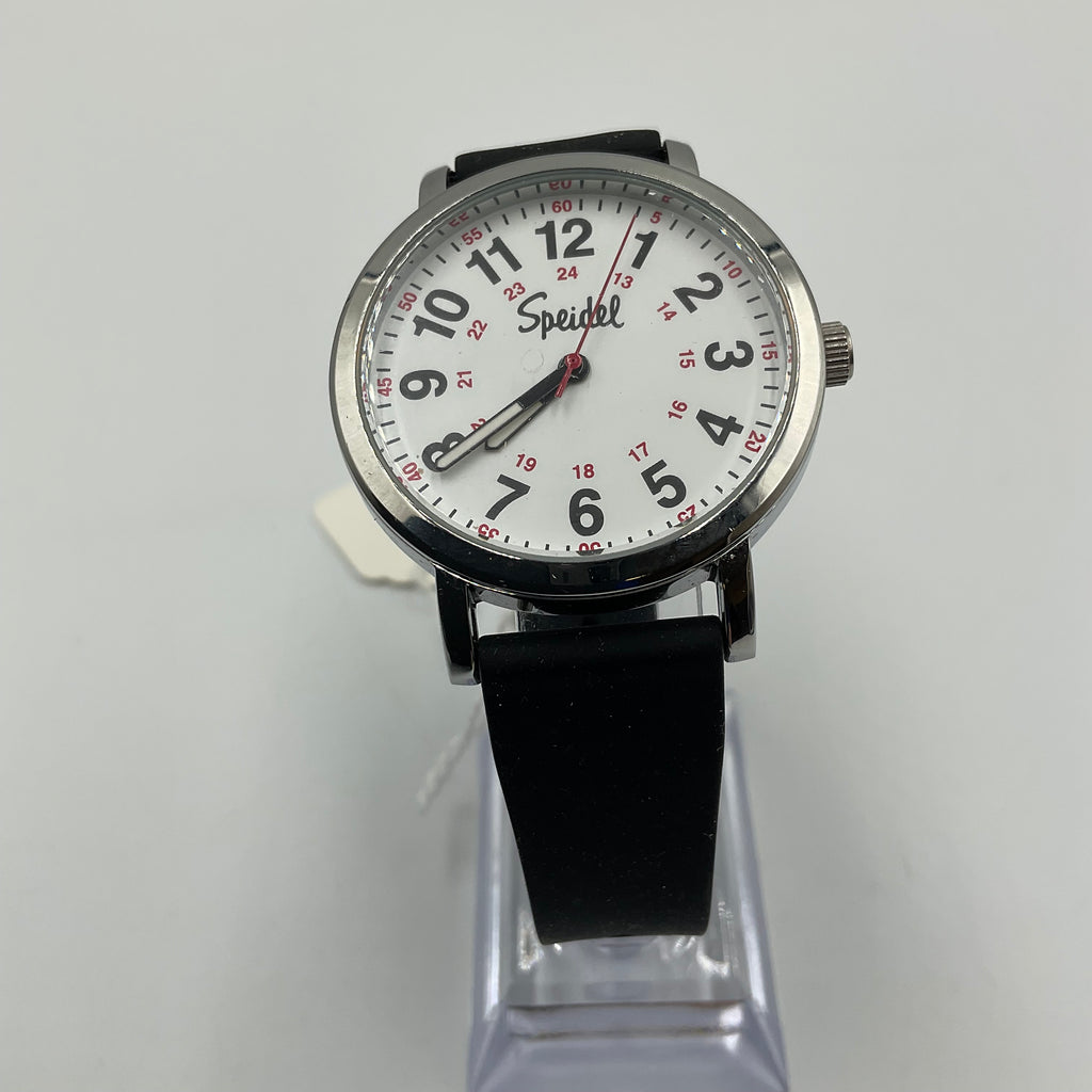 Speidel Men's Black Rubber Band White Face Easy Reader Watch
