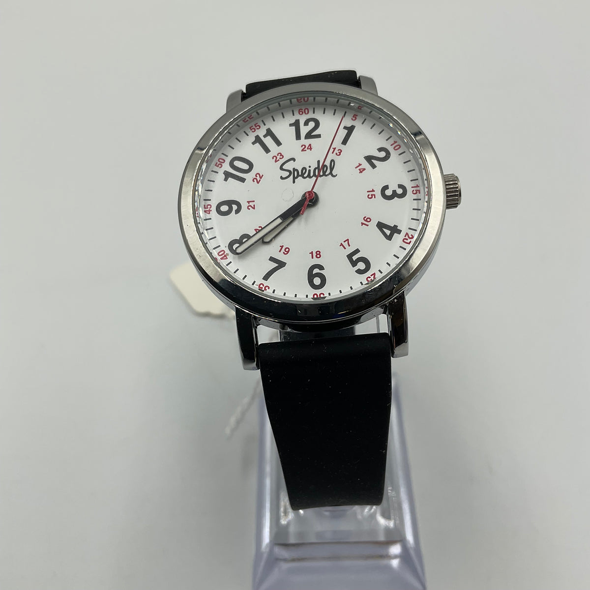 Speidel Men's Black Rubber Band White Face Easy Reader Watch