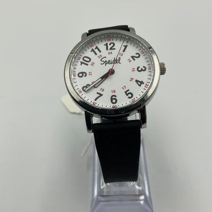 Speidel Men's Black Rubber Band White Face Easy Reader Watch