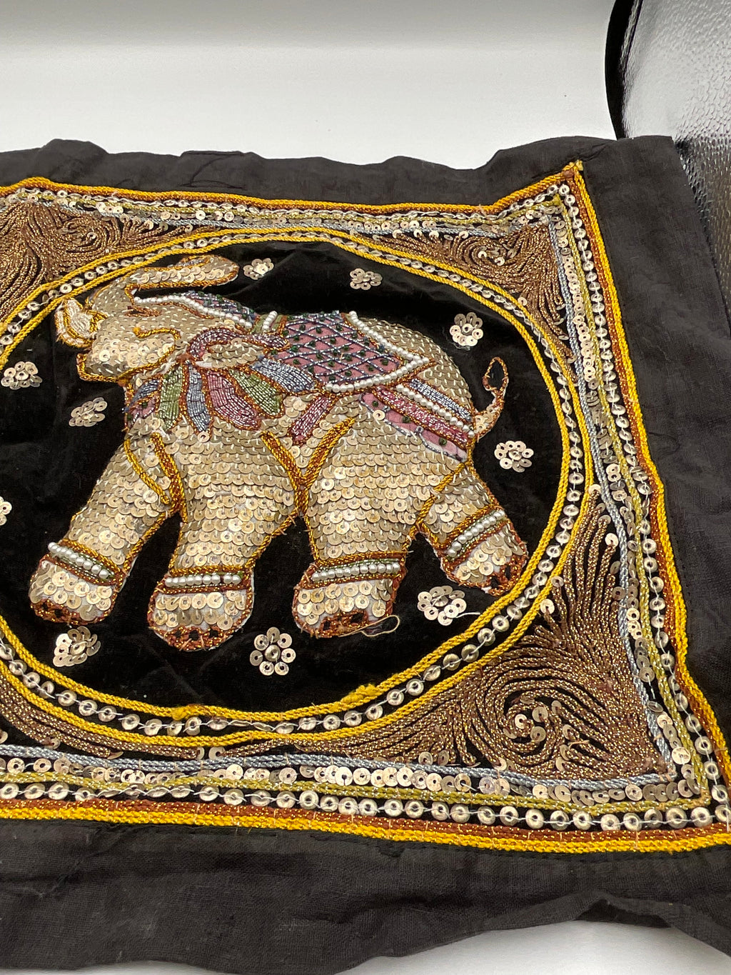 Vintage Burmese Kalaga Tapestry Hand Embroidered Elephant Wall Hanging Made in Myanmar