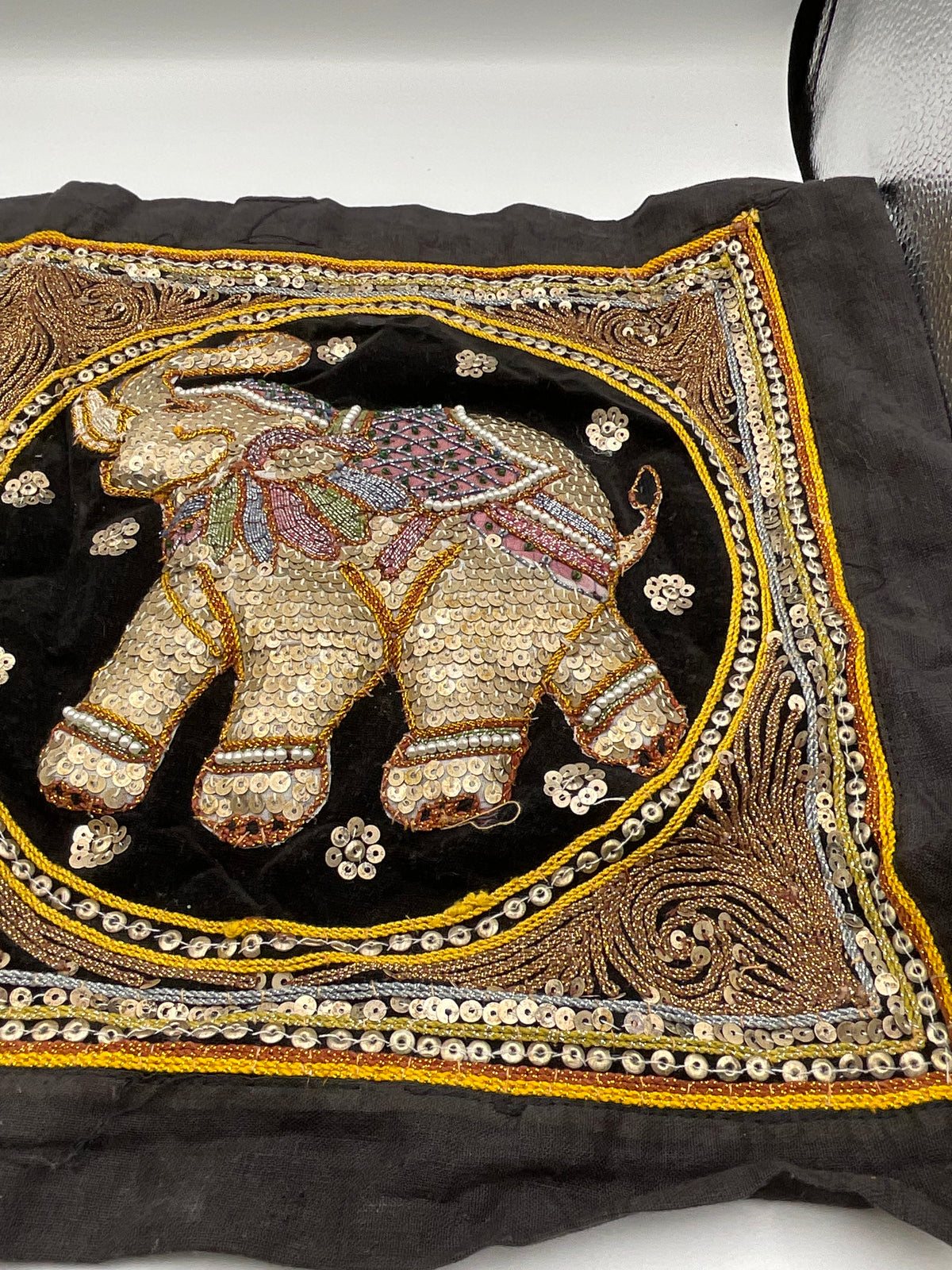 Vintage Burmese Kalaga Tapestry Hand Embroidered Elephant Wall Hanging Made in Myanmar