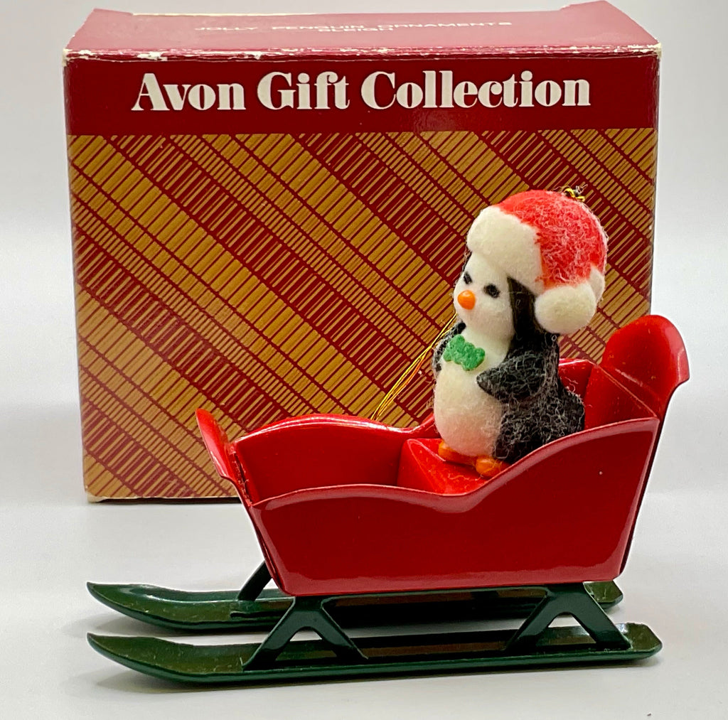 Avon Gift Collection Vintage Christmas Holiday Seasonal Ornament Snowy Penguin Santa Sleigh Original Box
