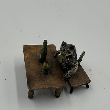 Miniature Cat Drinking at Table collectible figurine
