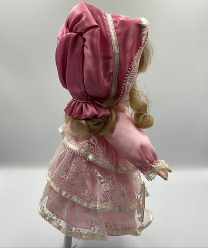 Precious Moments Angel 12 Inch Doll Blonde Curly Hair Pink Lace Dress